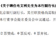 万年历表北京银行：同意聘任毛文利为副行长